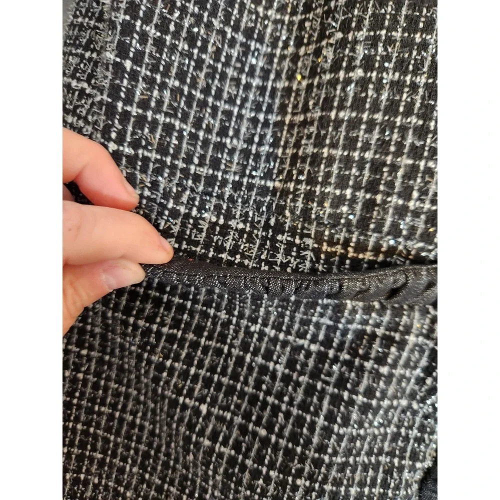 Maggie Barnes Womens Black White Silver 3/4‎ Sleeve Tweed Blazer Jacket Sz 0X